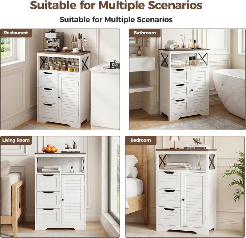 Kitchen Cabinet Louvre Design Sideboard with Open Compartment