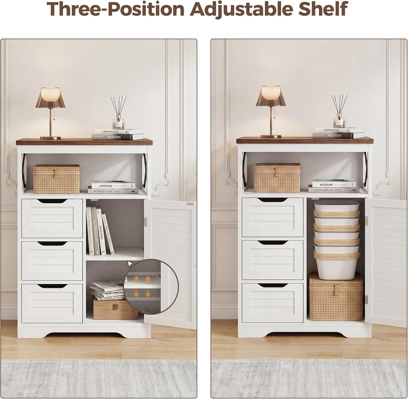 Kitchen Cabinet Louvre Design Sideboard with Open Compartment