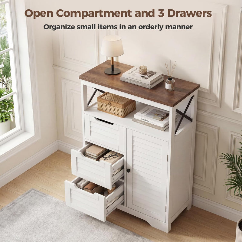 Kitchen Cabinet Louvre Design Sideboard with Open Compartment