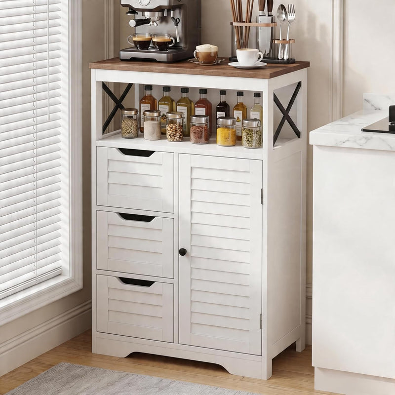 Kitchen Cabinet Louvre Design Sideboard with Open Compartment