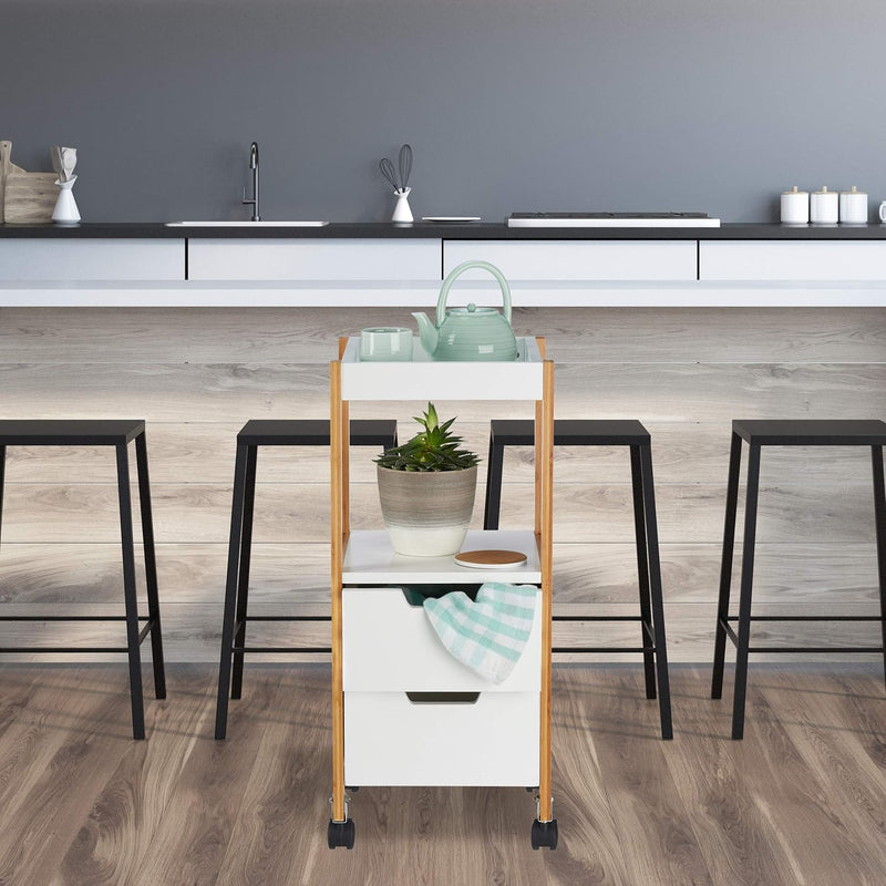 Kitchen Cart with Drawers Tea Trolley on Wheels