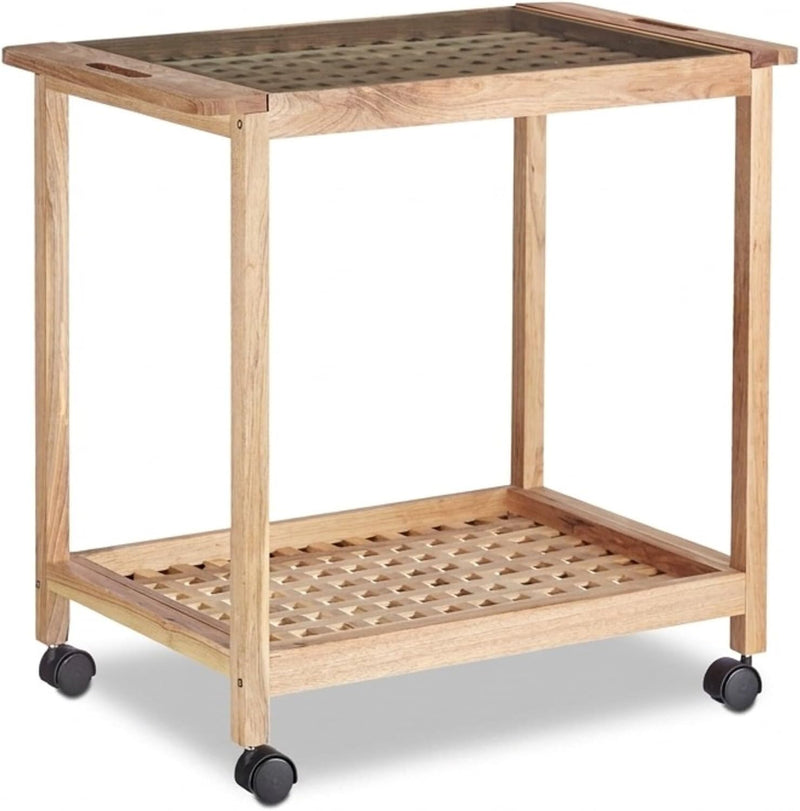 Kitchen Cart with Wheels Wooden Serving Trolley Glass