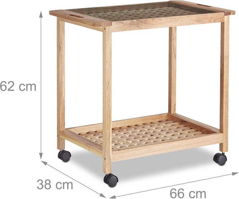 Kitchen Cart with Wheels Wooden Serving Trolley Glass