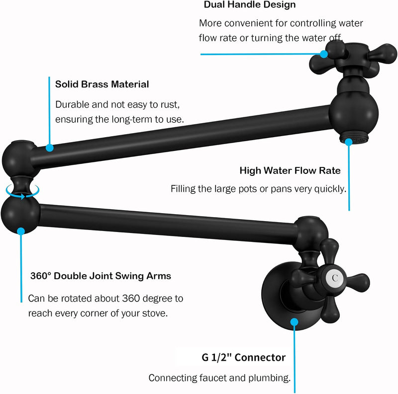 Kitchen Faucet Single Hole Wall Mount Pot Filler
