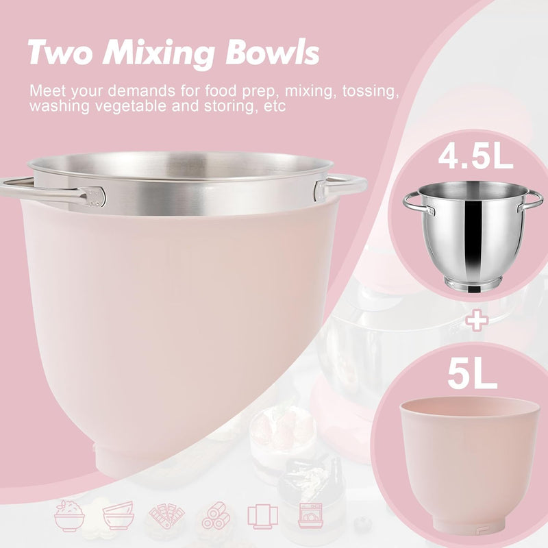 Stand Mixer 4.5L+5L Two Bowls Food for Baking