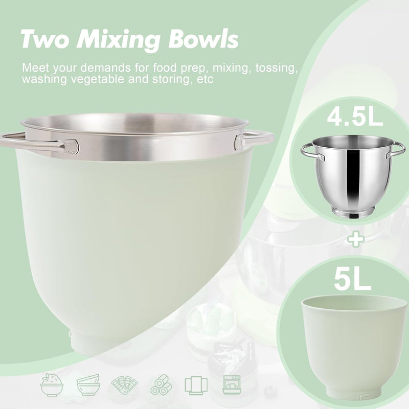 Stand Mixer 4.5L+5L Two Bowls Food for Baking