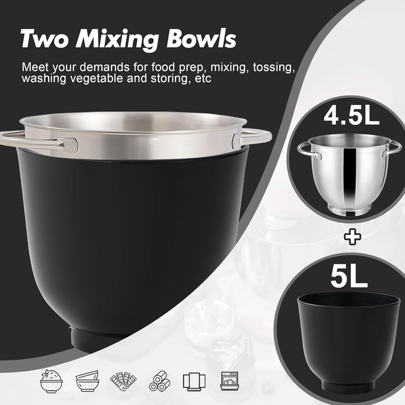 Stand Mixer 4.5L+5L Two Bowls Food for Baking