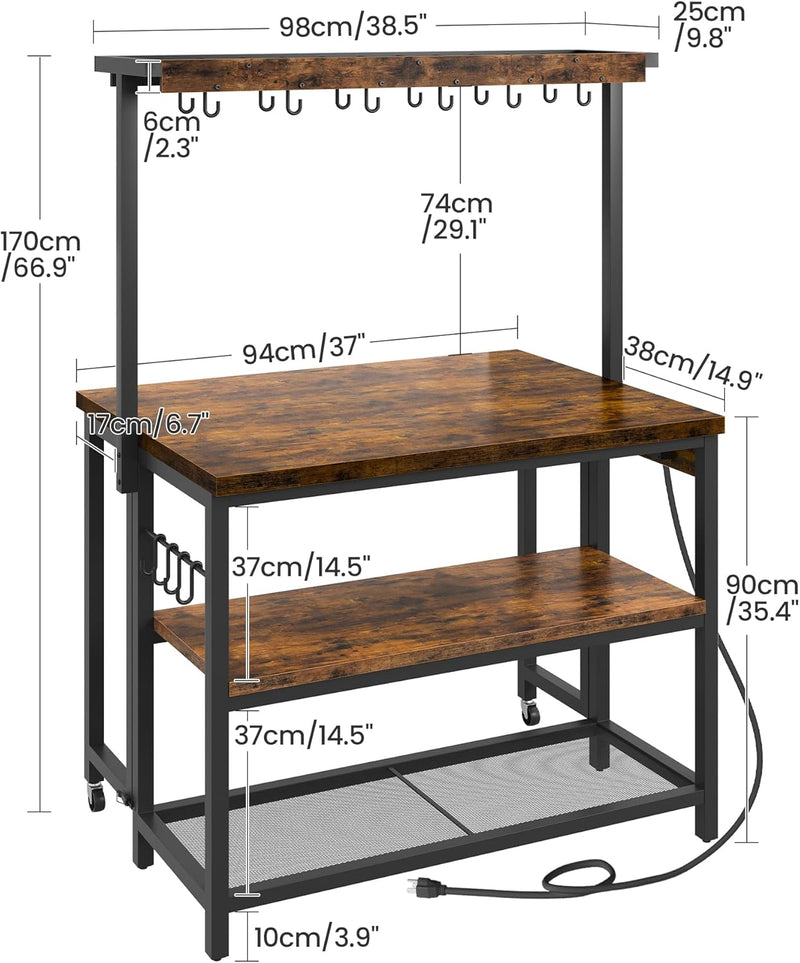 Kitchen Island with Power Outlet Table Folding Top