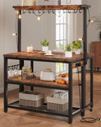 Kitchen Island with Power Outlet Table Folding Top