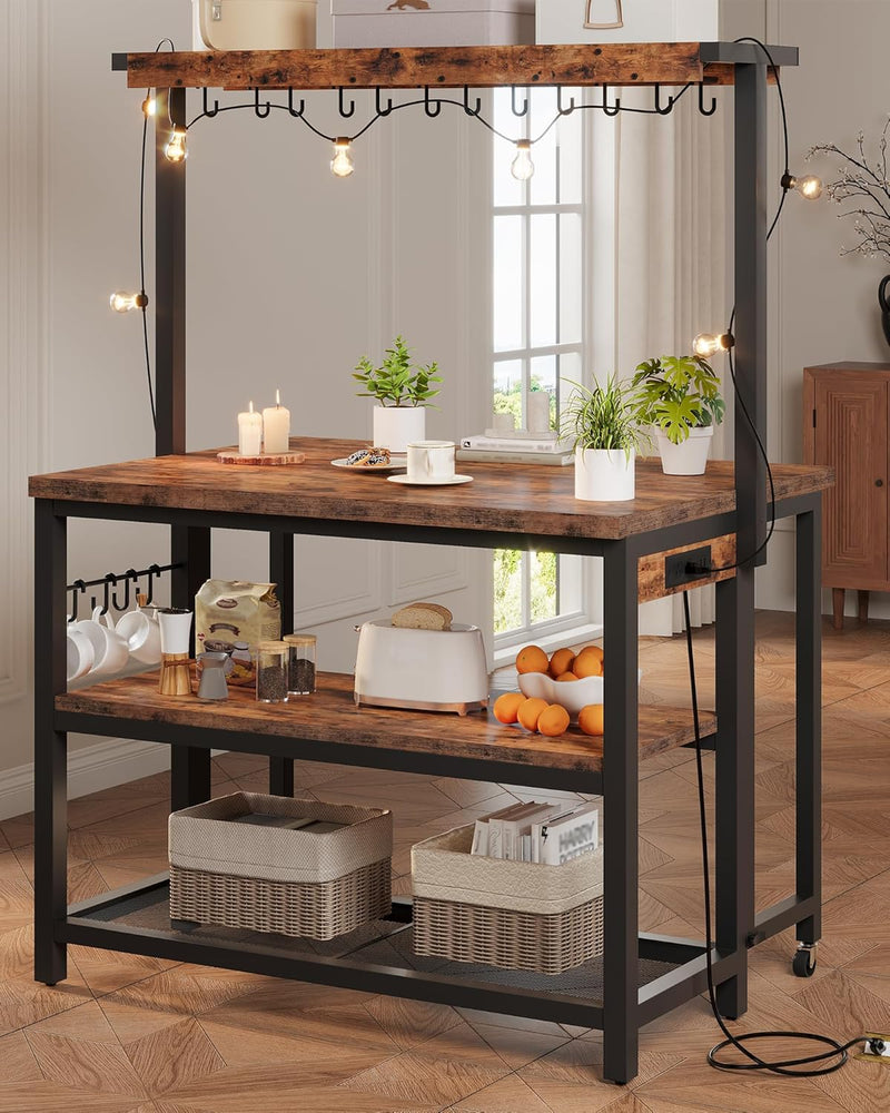 Kitchen Island with Power Outlet Table Folding Top