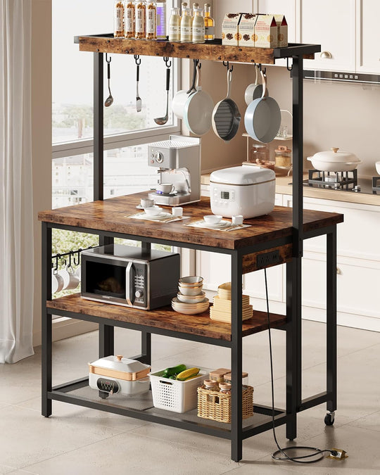 Kitchen Island with Power Outlet Table Folding Top