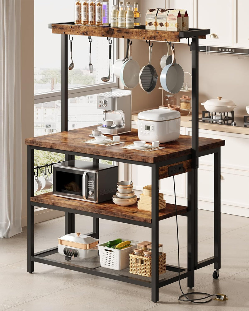 Kitchen Island with Power Outlet Table Folding Top