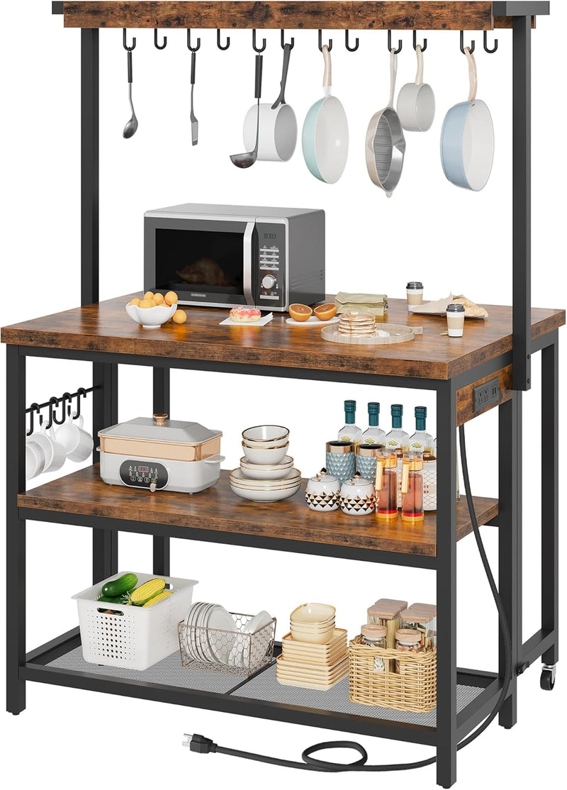 Kitchen Island with Power Outlet Table Folding Top