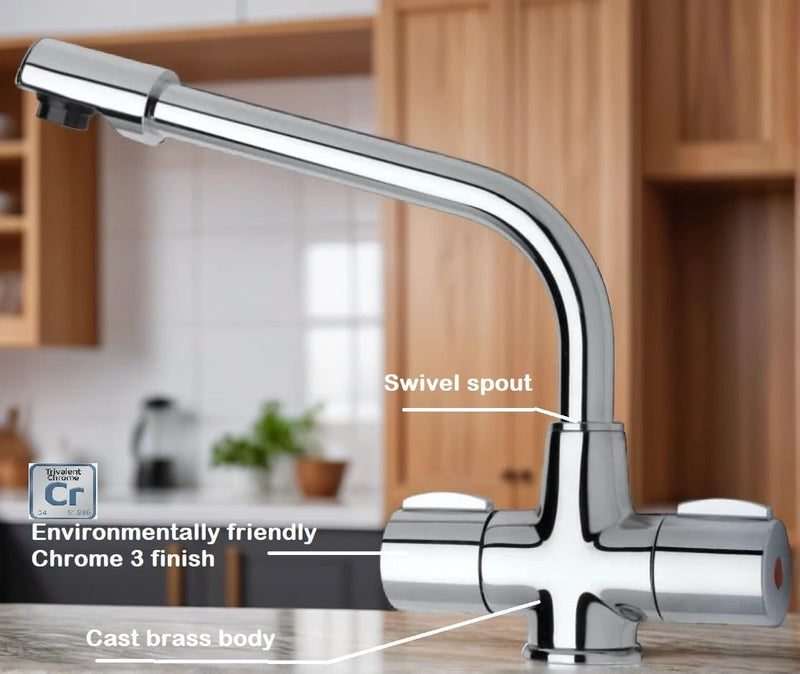 Kitchen Sink Mixer Tap with Swivel Spout Twin