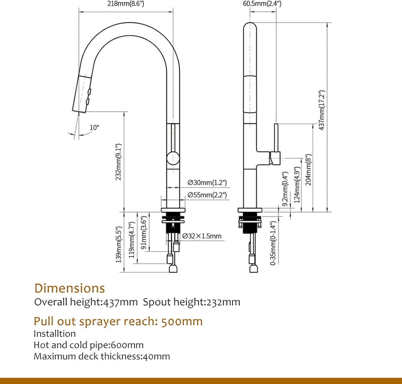 Kitchen Sink Tap with Pull Out Spray Rotation