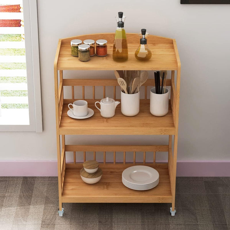 Kitchen Storage Trolley Cart 3 Tiers Bamboo