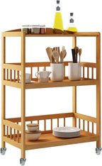 Kitchen Storage Trolley Cart 3 Tiers Bamboo