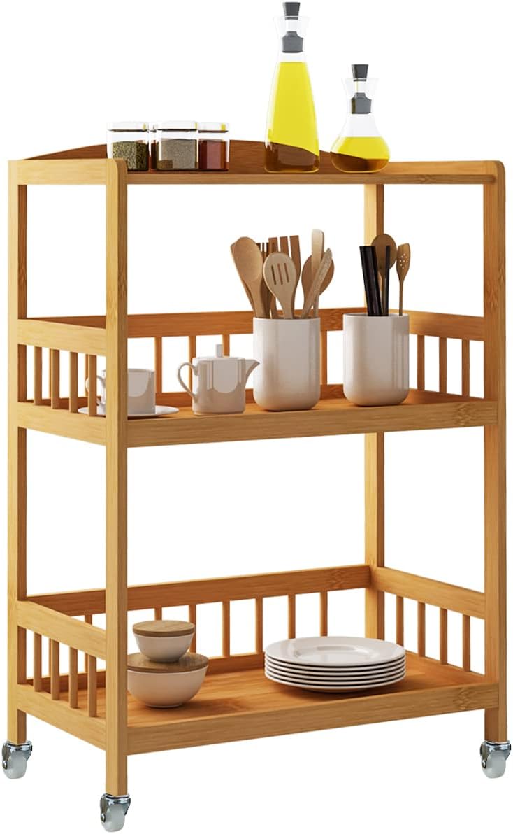 Kitchen Storage Trolley Cart 3 Tiers Bamboo