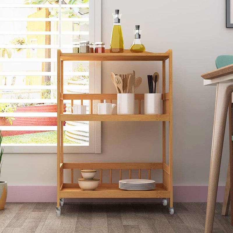 Kitchen Storage Trolley Cart 3 Tiers Bamboo