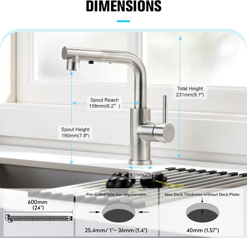Kitchen Tap with 3 Function Sprayer Pull Out