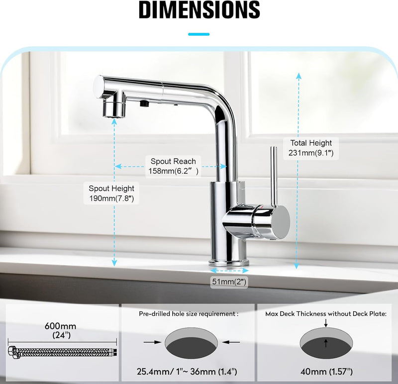 Kitchen Tap with 3 Function Sprayer Pull Out