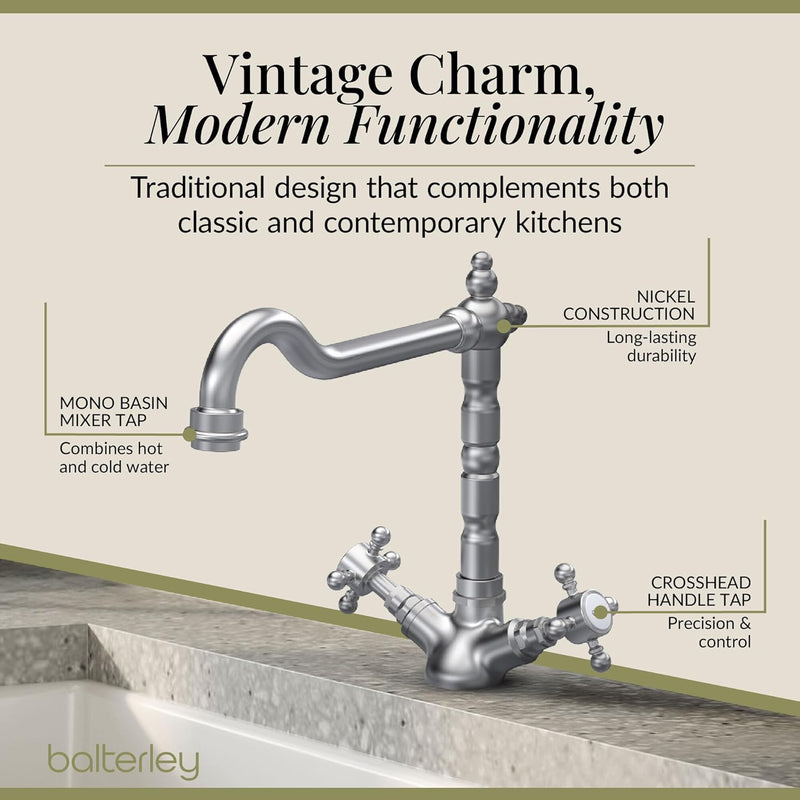 Kitchen Tap with Dual Crosshead Handles Mono Mixer