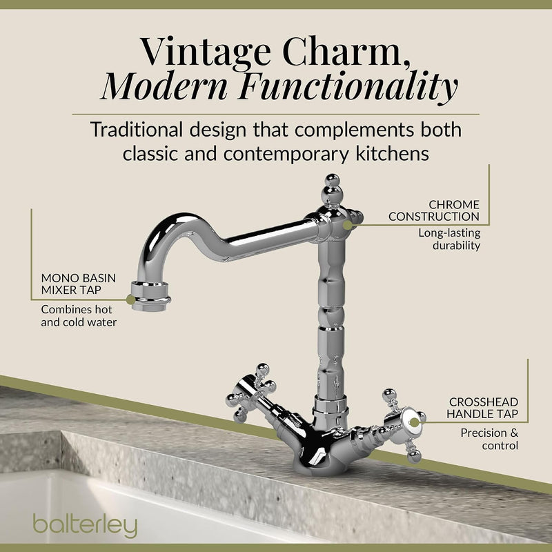 Kitchen Tap with Dual Crosshead Handles Mono Mixer