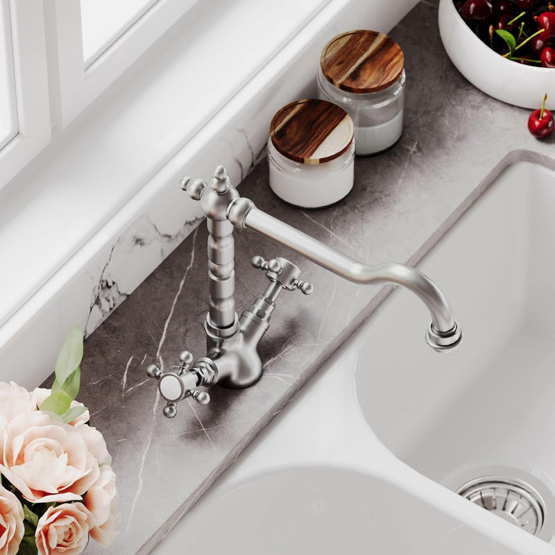 Kitchen Tap with Dual Crosshead Handles Mono Mixer