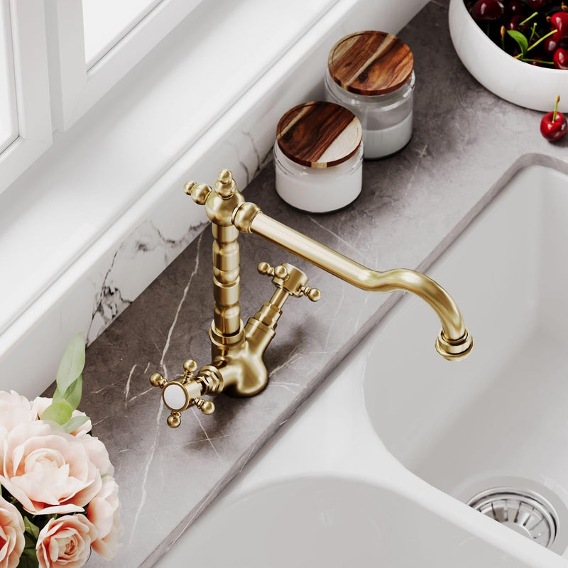 Kitchen Tap with Dual Crosshead Handles Mono Mixer