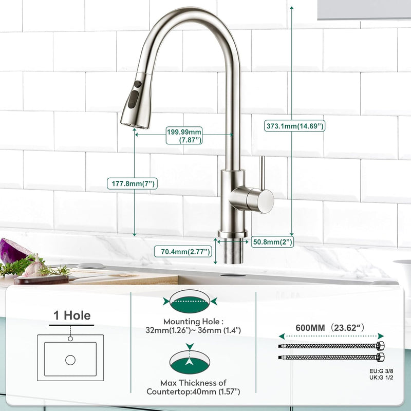 Kitchen Tap with Pull Down Dual Function Sprayer