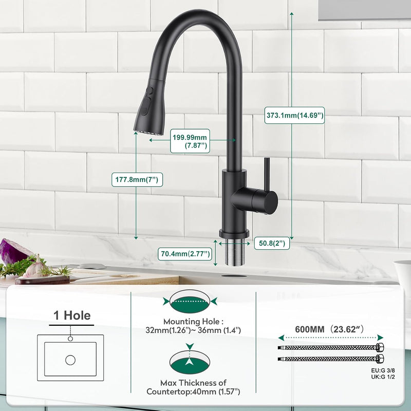 Kitchen Tap with Pull Down Dual Function Sprayer