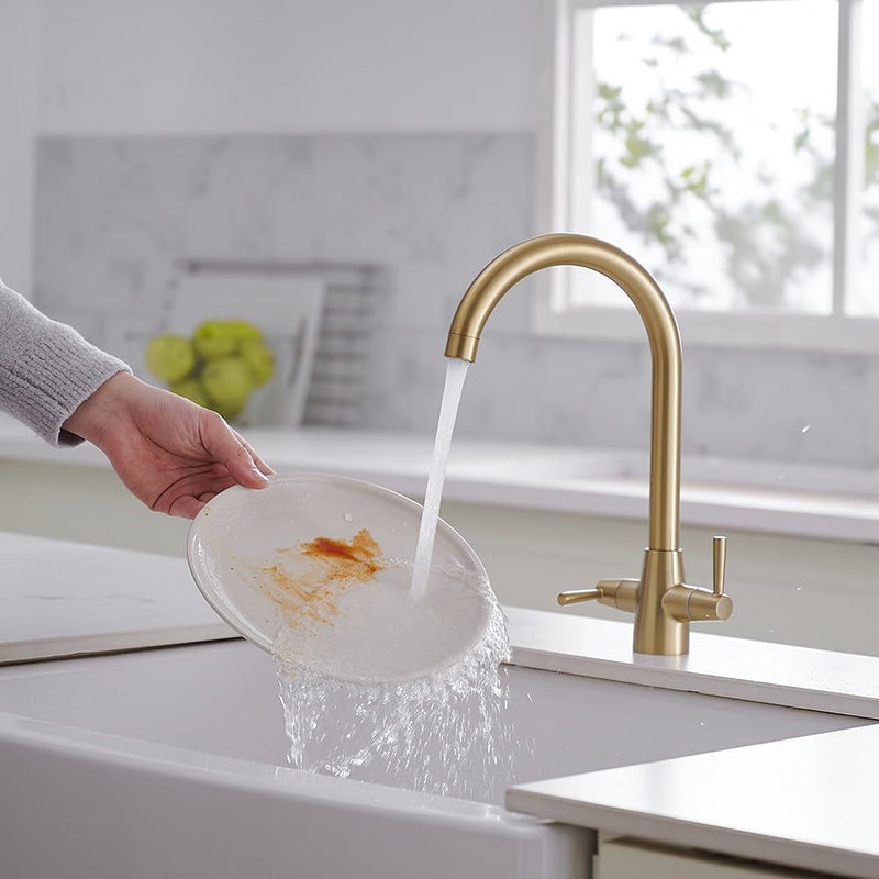 Kitchen Taps Mixer Matte Surface Brass Material Dual