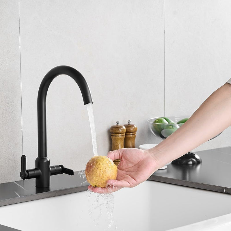 Kitchen Taps Mixer Matte Surface Brass Material Dual
