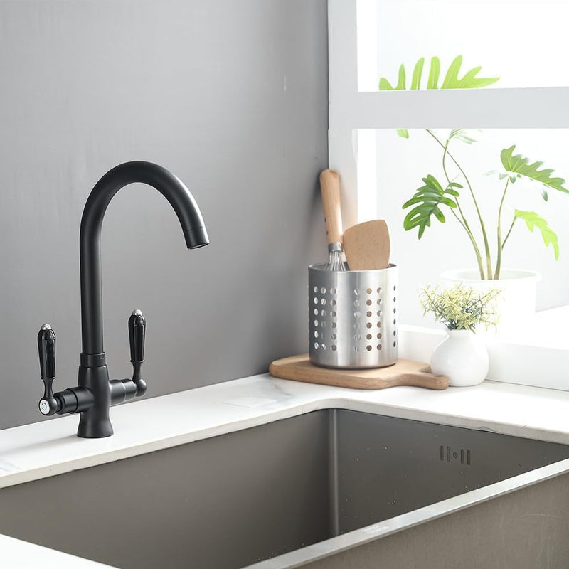 Kitchen Taps Mixer Matte Surface Brass Material Dual