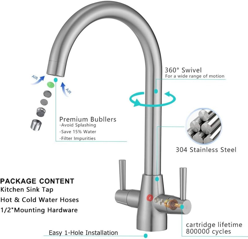 Kitchen Taps Mixer Matte Surface Brass Material Dual