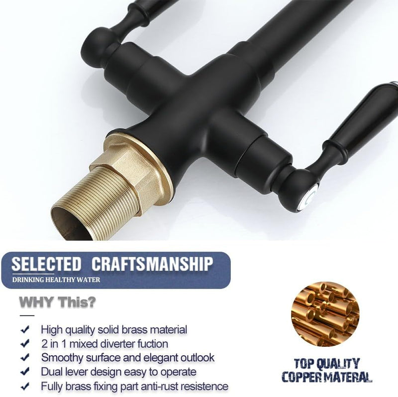 Kitchen Taps Mixer Matte Surface Brass Material Dual