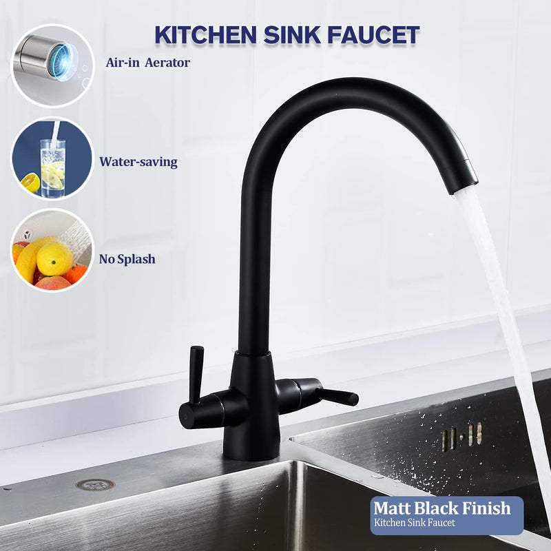 Kitchen Taps Mixer Matte Surface Brass Material Dual