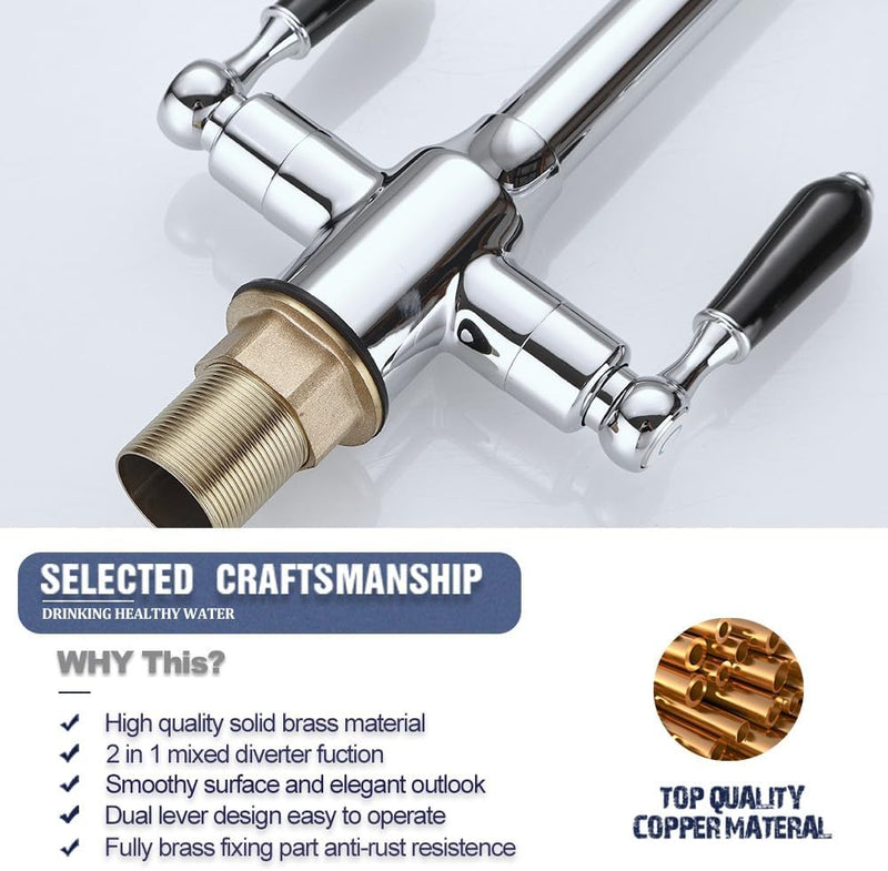 Kitchen Taps Mixer Matte Surface Brass Material Dual