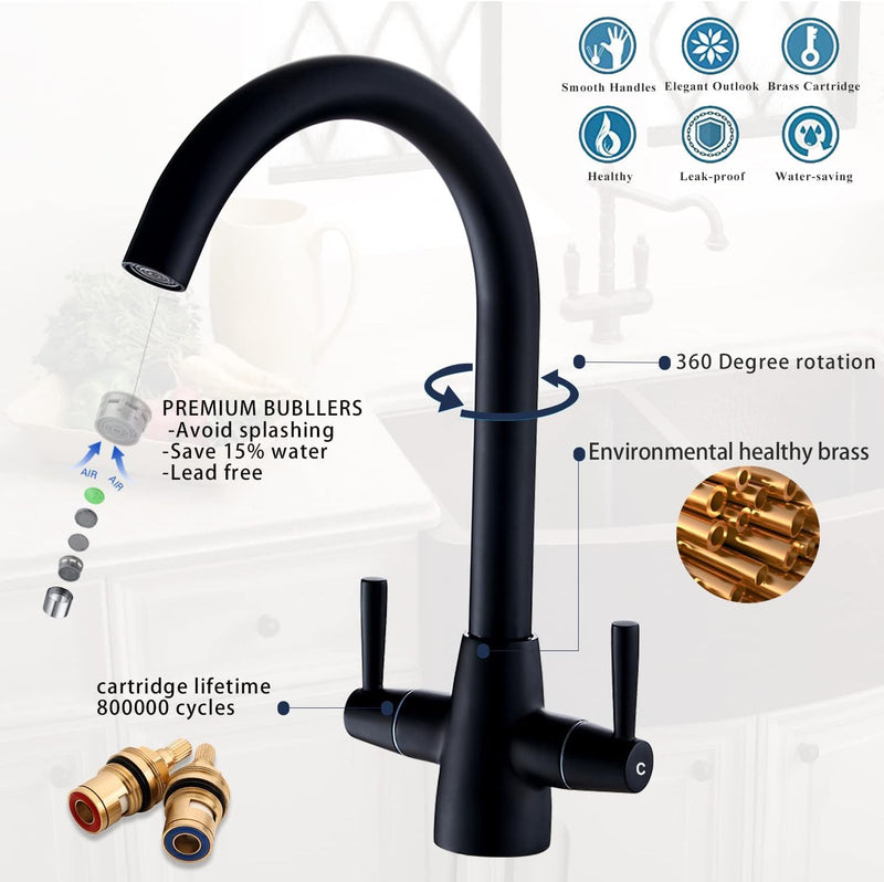 Kitchen Taps Mixer Matte Surface Brass Material Dual