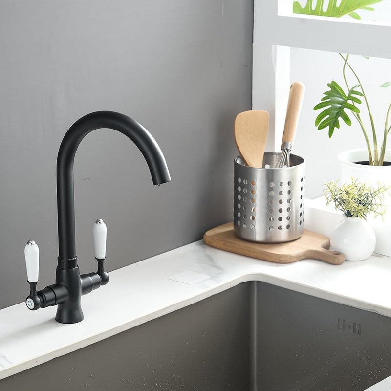 Kitchen Taps Mixer Matte Surface Brass Material Dual