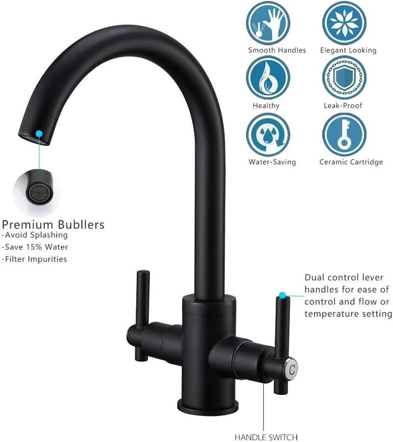 Kitchen Taps Mixer Matte Surface Brass Material Dual