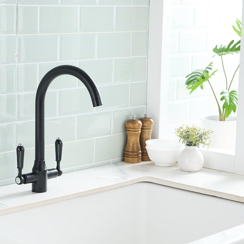 Kitchen Taps Mixer Matte Surface Brass Material Dual