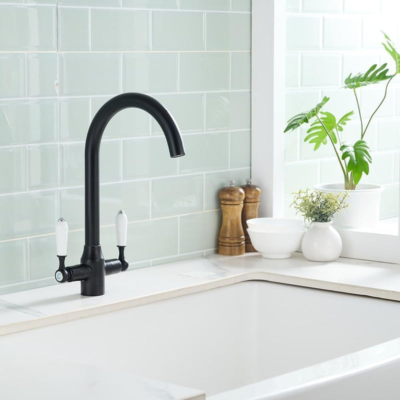 Kitchen Taps Mixer Matte Surface Brass Material Dual