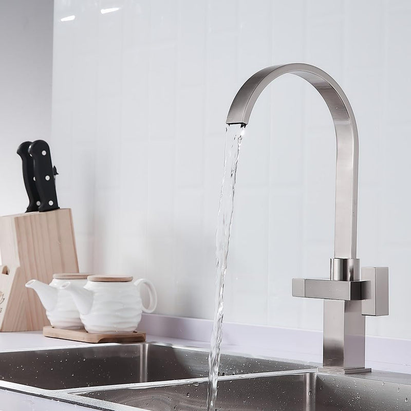 Kitchen Taps Mixer Matte Surface Brass Material Dual