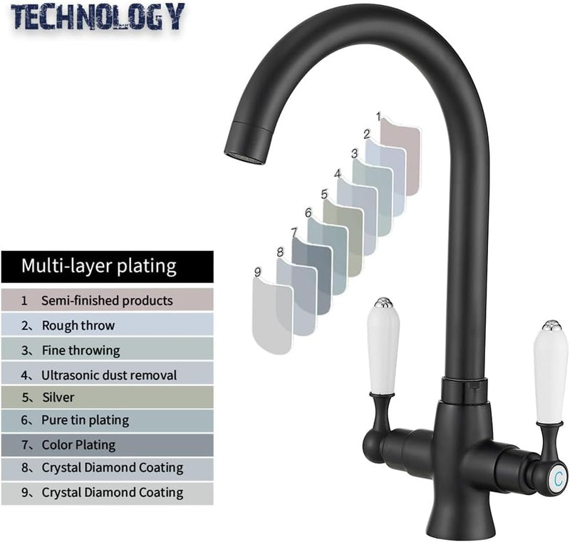 Kitchen Taps Mixer Matte Surface Brass Material Dual