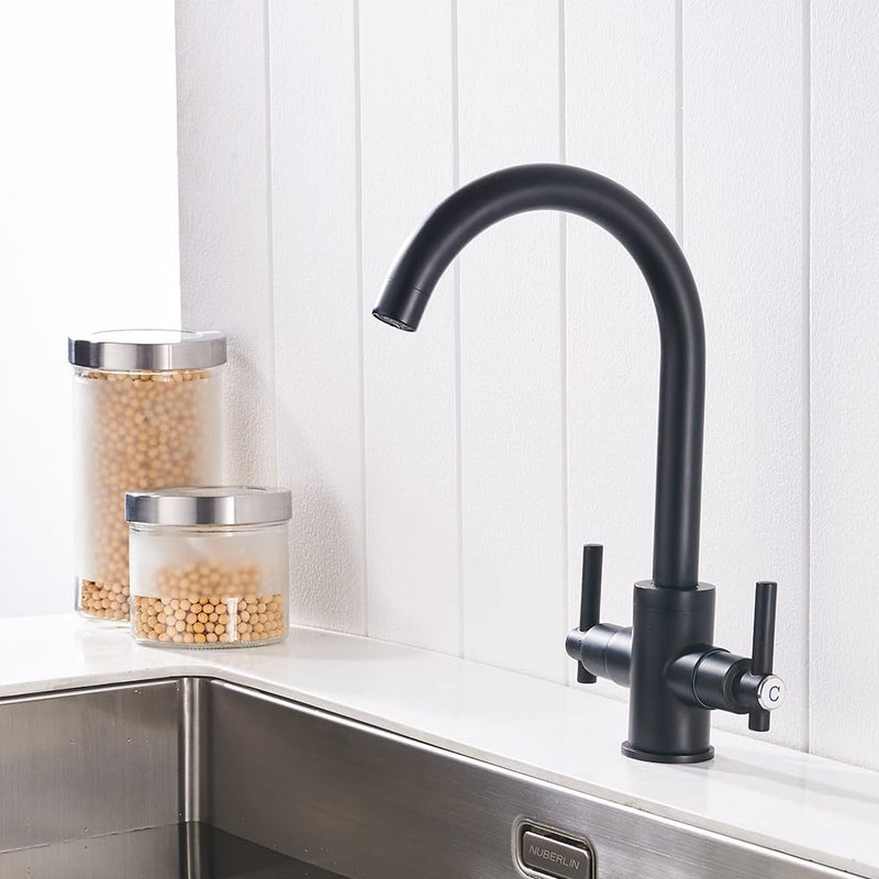 Kitchen Taps Mixer Matte Surface Brass Material Dual
