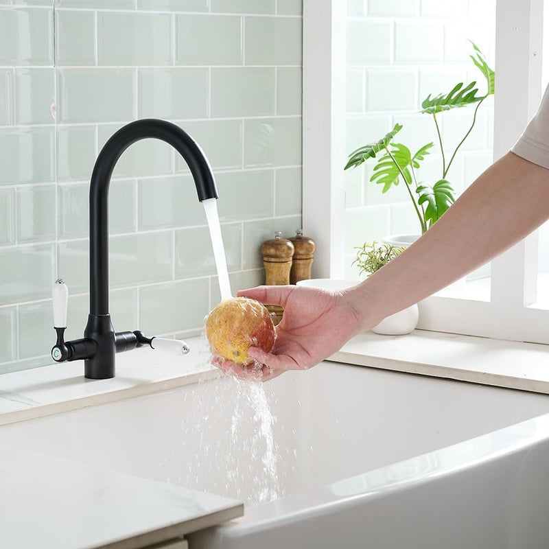 Kitchen Taps Mixer Matte Surface Brass Material Dual