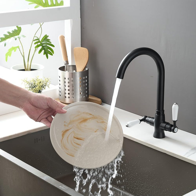 Kitchen Taps Mixer Matte Surface Brass Material Dual