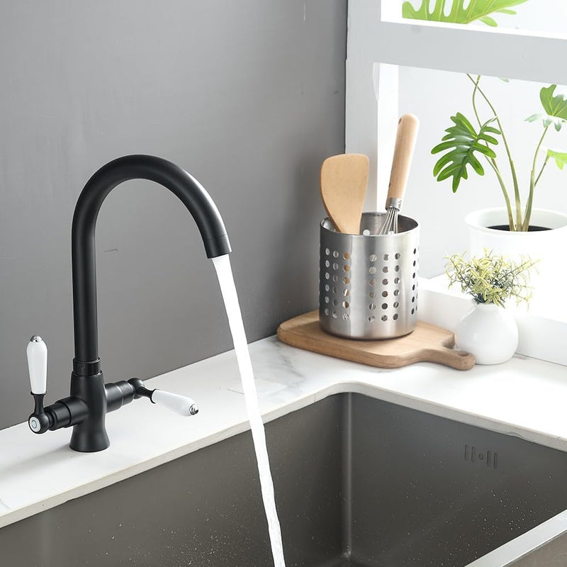Kitchen Taps Mixer Matte Surface Brass Material Dual