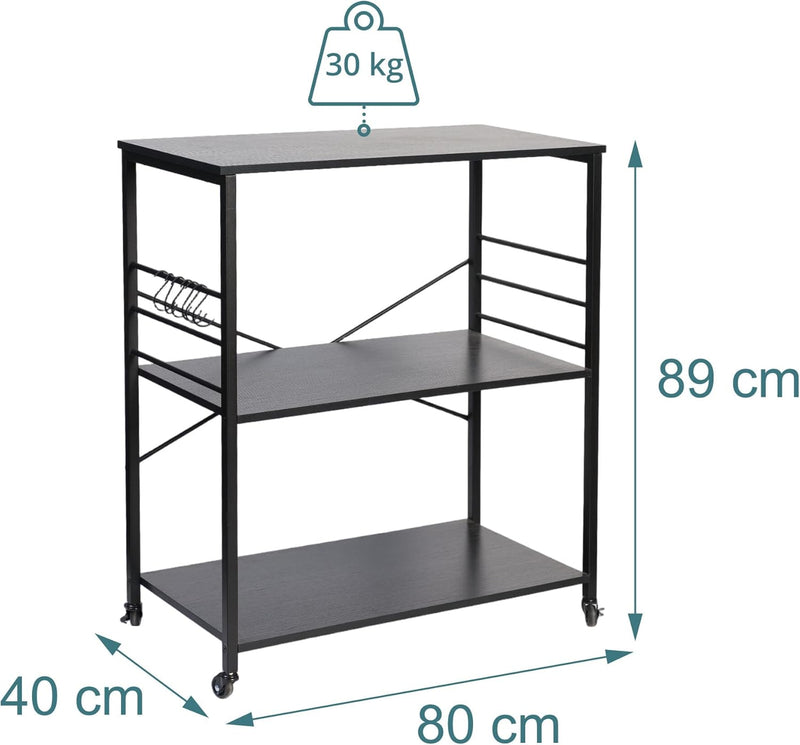 Kitchen Trolley 3 Shelves 6 S-Hooks